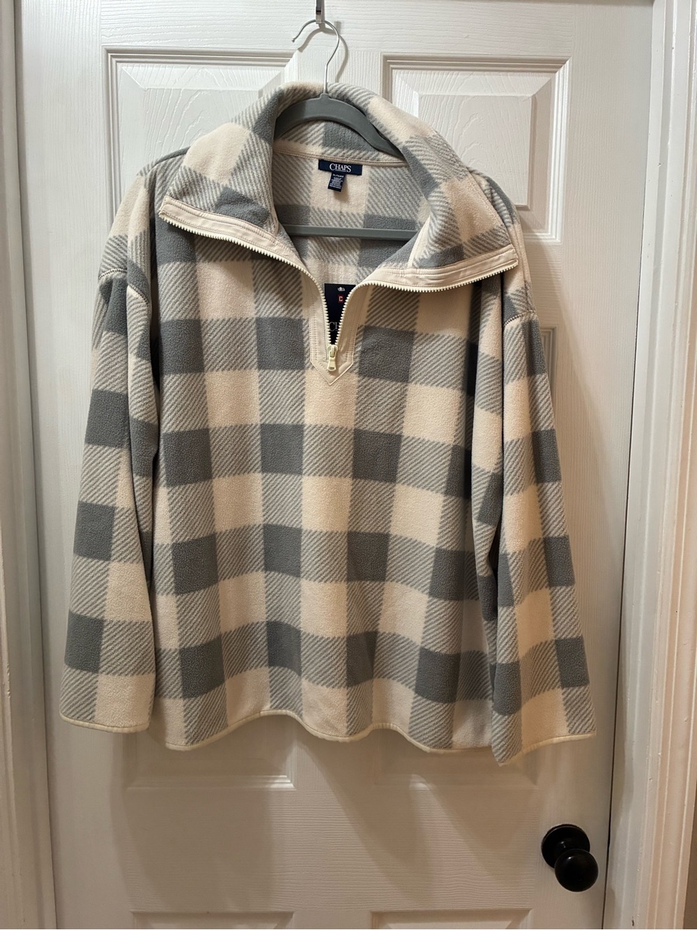 Chaps Cream and Gray Buffalo-Check Half-Zip Pullover